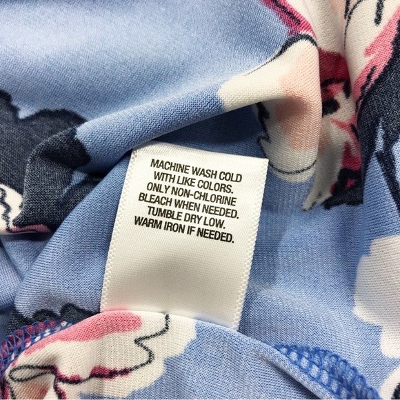 Roz & Ali Floral Flutter Sleeve Ruffle Bell Blue Pink Blouse Flowy Dressy Top XS - Picture 16 of 16